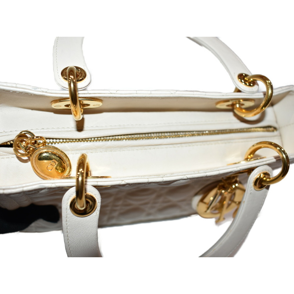 Christian Dior Lady White Leather Handbag Shoulder Bag Classic Elegant - Picture 6 of 7